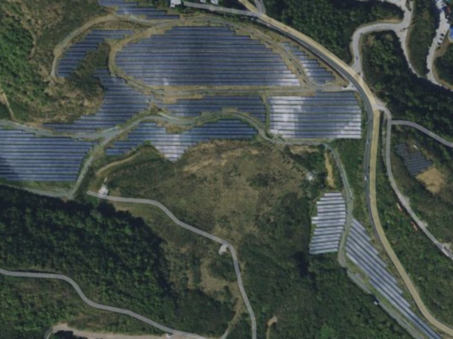 Overhead view of a solar farm